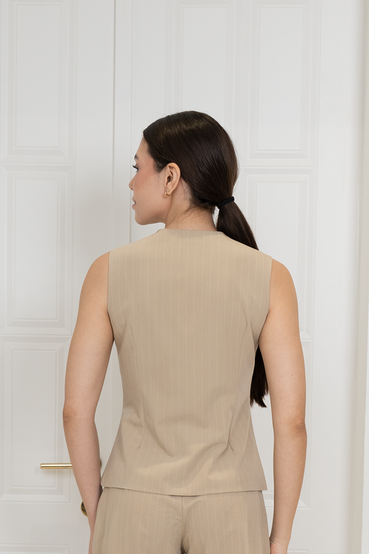 Beige Pinstripe Vest