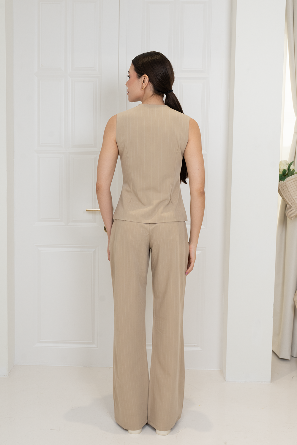 Beige Pinstripe Trouser