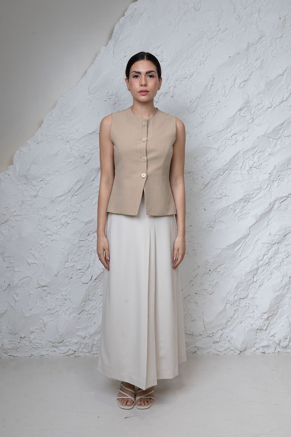 Cream Pleat Skirt